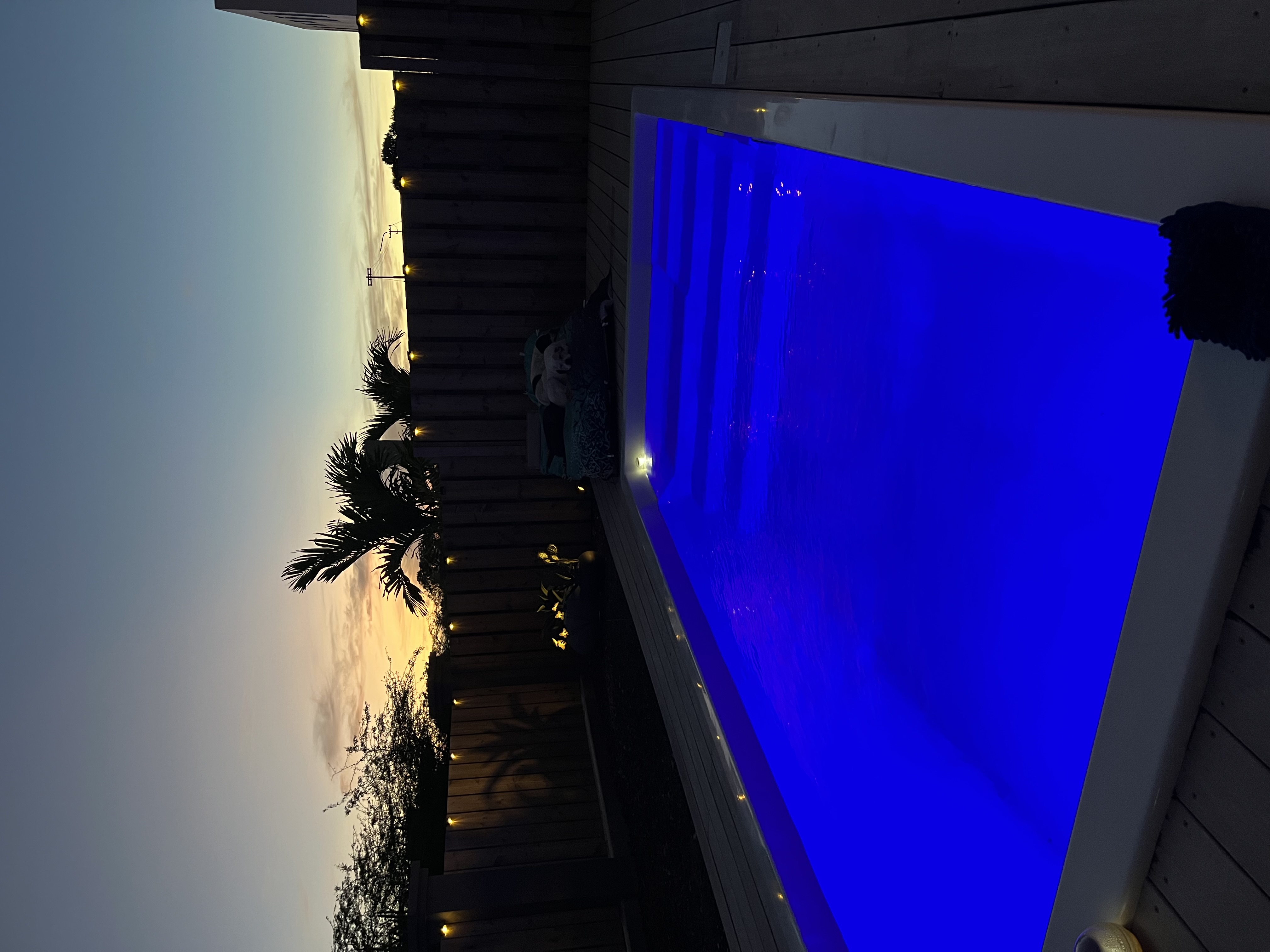 Night pool with blue illumination